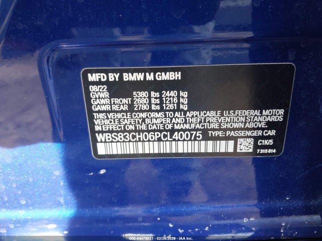 44479831 :رقم المزاد ، WBS83CH06PCL40075 vin ، 2023 Bmw M5 مزاد بيع