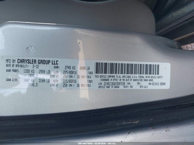 Aukcja sprzedaży 2012 Chrysler Town & Country Touring, vin: 2C4RC1BG6CR287238, numer aukcji: 44479849