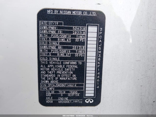 Продажа на аукционе авто 2019 Infiniti Qx50 Luxe, vin: 3PCAJ5M38KF144614, номер лота: 44479880