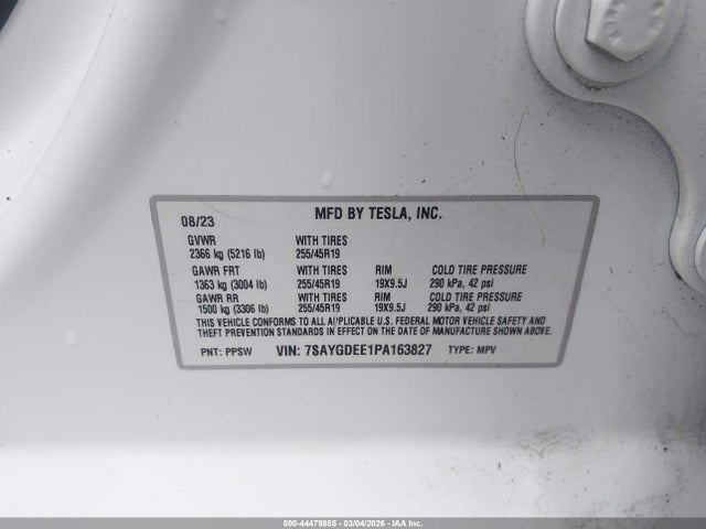 2023 Tesla Model Y Awd/long Range Dual Motor All-wheel Drive მანქანა იყიდება აუქციონზე, vin: 7SAYGDEE1PA163827, აუქციონის ნომერი: 44479885