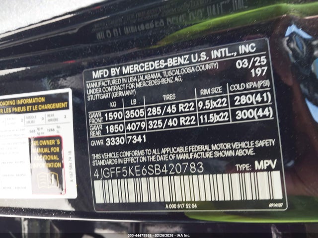 Aukcja sprzedaży 2025 Mercedes-benz Gls 450 4matic, vin: 4JGFF5KE6SB420783, numer aukcji: 44479958