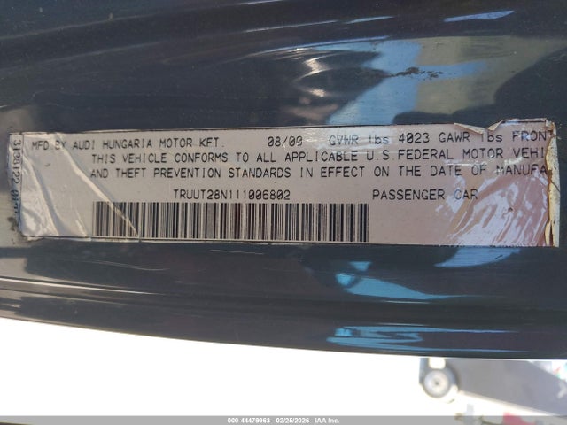 Продаж на аукціоні авто 2001 Audi Tt, vin: TRUUT28N111006802, номер лоту: 44479963