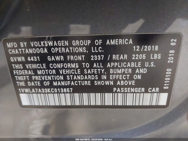2019 VOLKSWAGEN PASSAT 1VWLA7A33KC013657 Photo 8