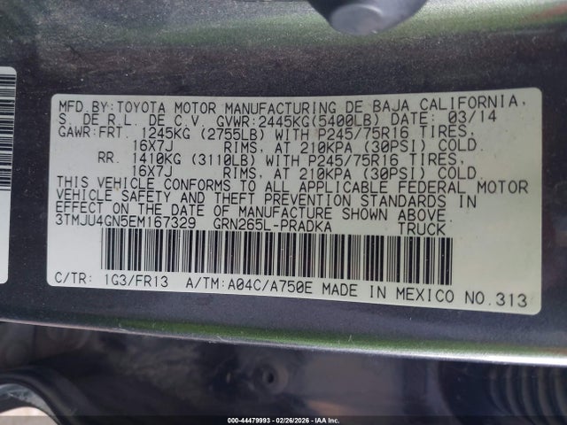 3TMJU4GN5EM167329 Toyota Tacoma Prerunner V6