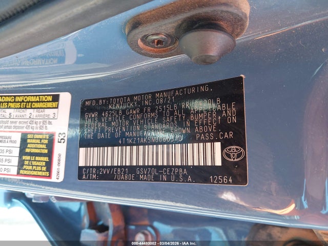 Продаж на аукціоні авто 2022 Toyota Camry Trd, vin: 4T1KZ1AK5NU060310, номер лоту: 44480002
