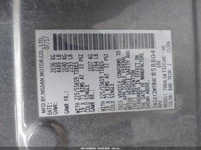 Aukcja sprzedaży 2017 Nissan Rogue Sl, vin: 5N1AT2MT8HC858804, numer aukcji: 44480006