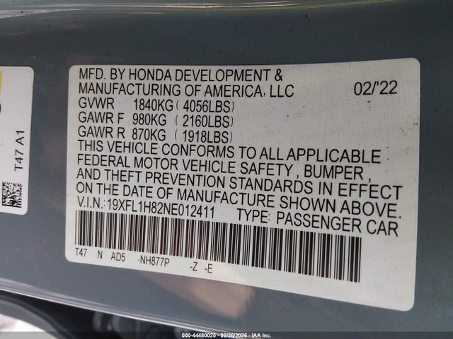 19XFL1H82NE012411 Honda Civic Sport Touring