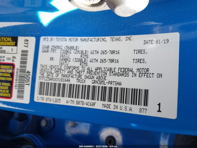 5TFCZ5AN1KX181646 Toyota Tacoma Trd Pro