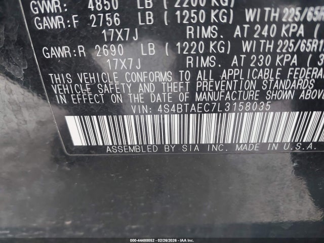 Aukcja sprzedaży 2020 Subaru Outback Premium, vin: 4S4BTAEC7L3158035, numer aukcji: 44480052