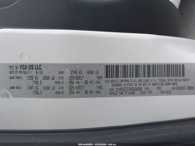 Aukcja sprzedaży 2019 Dodge Grand Caravan Gt, vin: 2C4RDGEG7KR520599, numer aukcji: 44480053