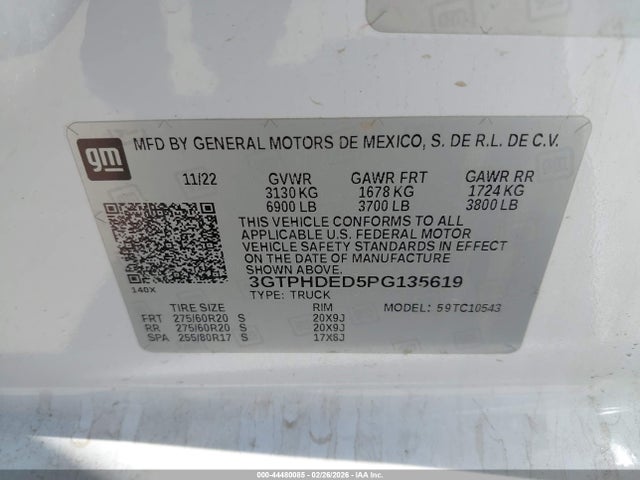 44480085 :رقم المزاد ، 3GTPHDED5PG135619 vin ، 2023 Gmc Sierra 1500 2wd  Short Box Slt مزاد بيع