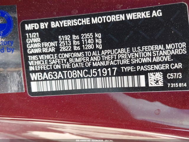 Продаж на аукціоні авто 2022 Bmw M440i Xdrive, vin: WBA63AT08NCJ51917, номер лоту: 44480100