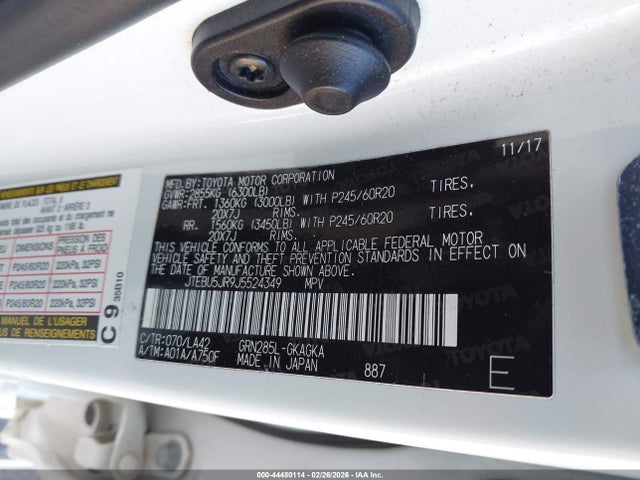 Aukcja sprzedaży 2018 Toyota 4runner Limited, vin: JTEBU5JR9J5524349, numer aukcji: 44480114