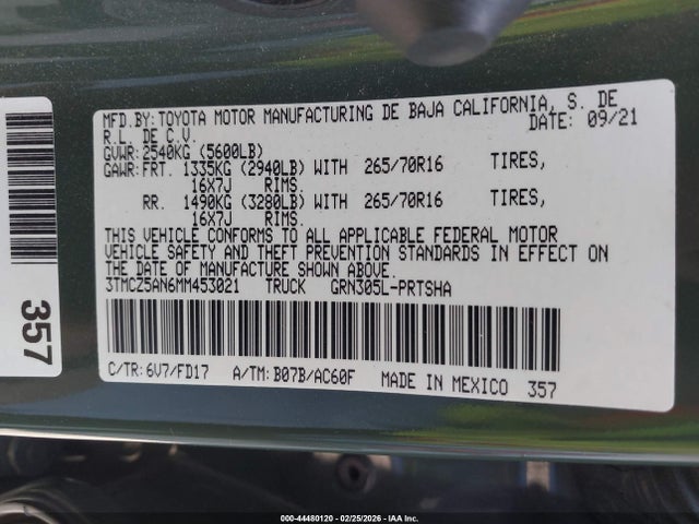 3TMCZ5AN6MM453021 Toyota Tacoma Trd Off-road