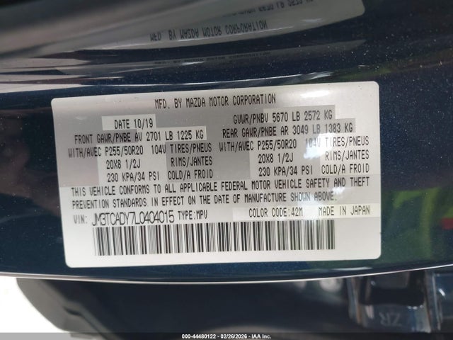 2020 Mazda Cx-9 Grand Touring მანქანა იყიდება აუქციონზე, vin: JM3TCADY7L0404015, აუქციონის ნომერი: 44480122