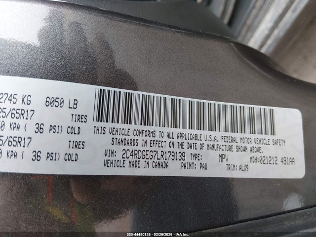 Aukcja sprzedaży 2020 Dodge Grand Caravan Gt, vin: 2C4RDGEG7LR179139, numer aukcji: 44480126
