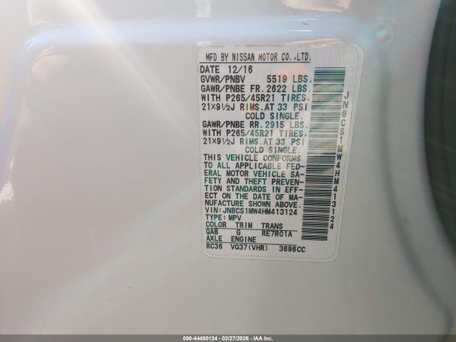 Aukcja sprzedaży 2017 Infiniti Qx70, vin: JN8CS1MW4HM413124, numer aukcji: 44480134