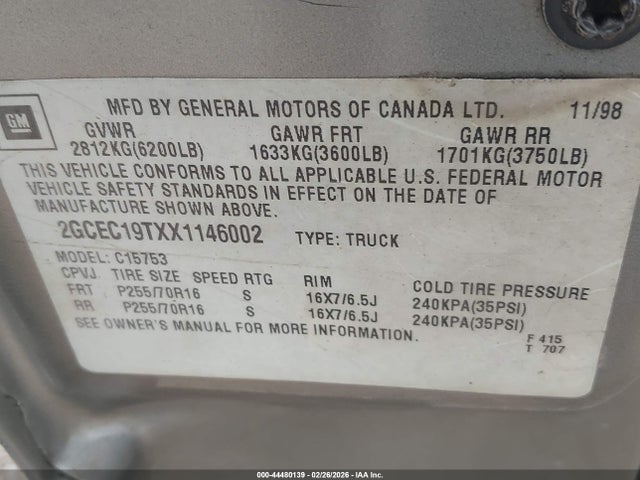 1999 CHEVROLET SILVERADO 1500 2GCEC19TXX1146002 Photo 8