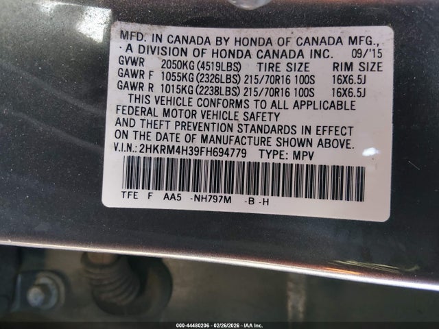 Aukcja sprzedaży 2015 Honda Cr-v Lx, vin: 2HKRM4H39FH694779, numer aukcji: 44480206