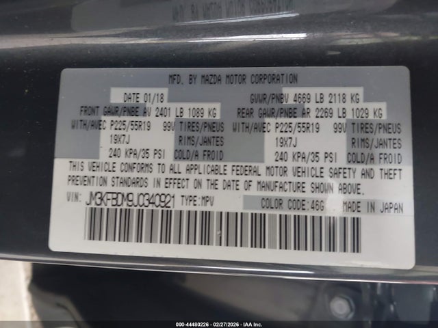 44480226 :رقم المزاد ، JM3KFBDM9J0340921 vin ، 2018 Mazda Cx-5 Grand Touring مزاد بيع