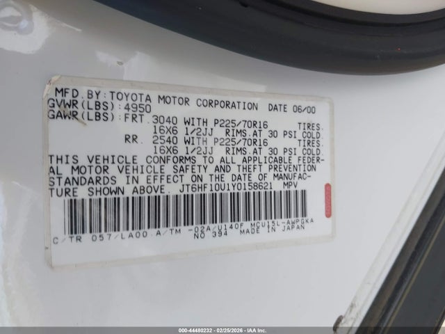 Продажа на аукционе авто 2000 Lexus Rx 300, vin: JT6HF10U1Y0158621, номер лота: 44480232