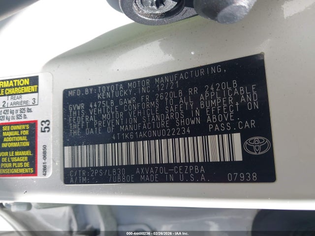 4T1K61AK0NU022234 Toyota CAMRY XSE