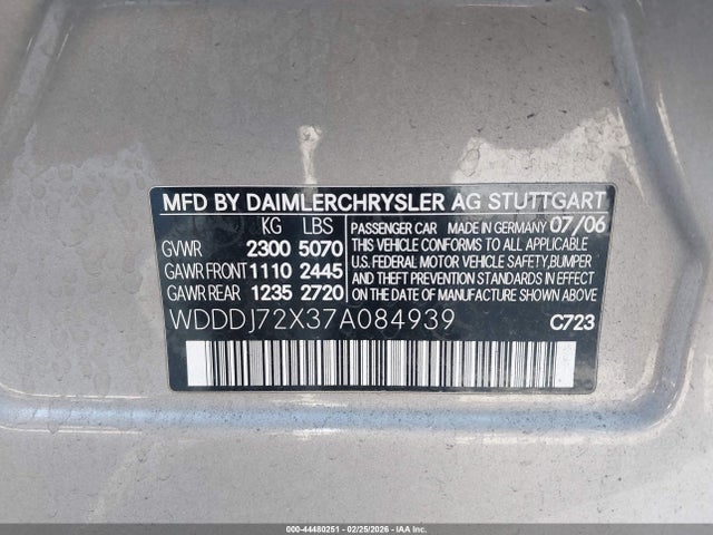 Aukcja sprzedaży 2007 Mercedes-benz Cls 550, vin: WDDDJ72X37A084939, numer aukcji: 44480251