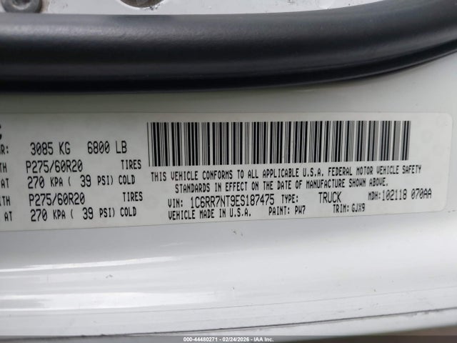 44480271 :رقم المزاد ، 1C6RR7NT9ES187475 vin ، 2014 Ram 1500 Laramie مزاد بيع