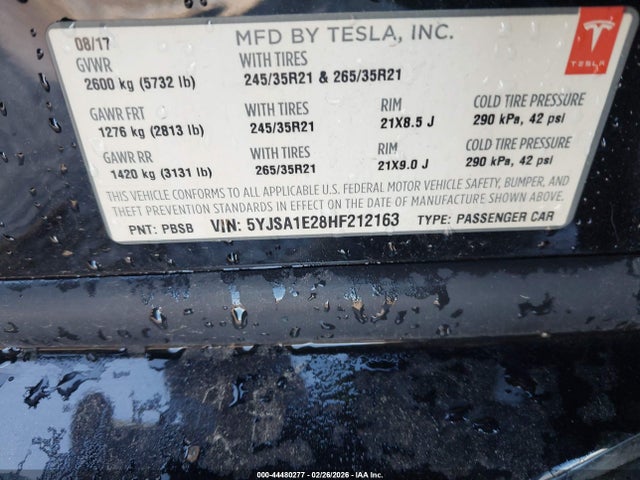 Продаж на аукціоні авто 2017 Tesla Model S 100d/60d/75d/90d/p100d, vin: 5YJSA1E28HF212163, номер лоту: 44480277