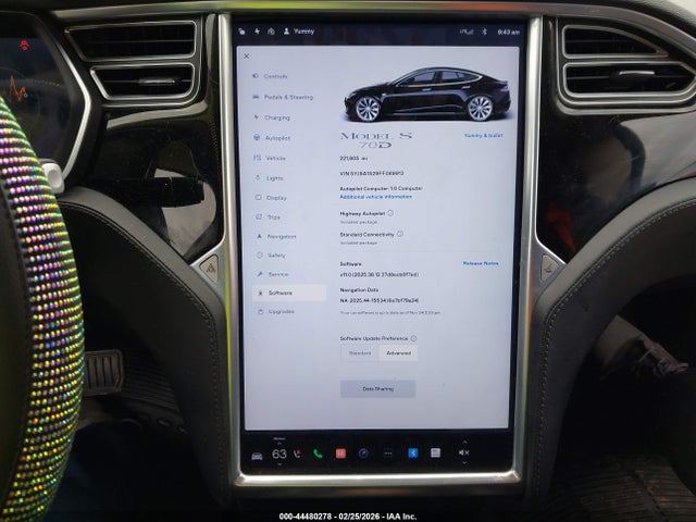 2015 Tesla Model S 70d/85d/p85d მანქანა იყიდება აუქციონზე, vin: 5YJSA1S29FF089913, აუქციონის ნომერი: 44480278