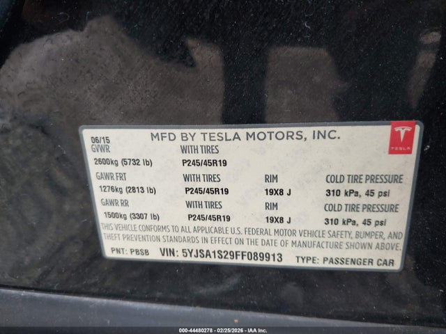 2015 TESLA MODEL S 5YJSA1S29FF089913 Photo 8