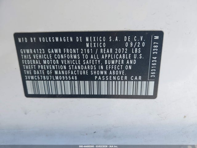 3VWC57BU7LM095548 Volkswagen Jetta 1.4t R-line/1.4t S/1.4t Se