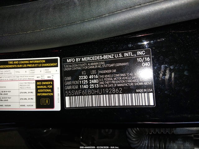Продаж на аукціоні авто 2017 Mercedes-benz Amg C 43 4matic, vin: 55SWF6EB0HU192862, номер лоту: 44480309