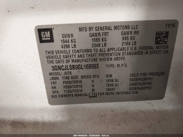 Chevrolet Trax Lt 2016 3GNCJLSB9GL168993 Image 9