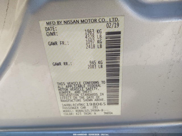 1N4BL4CV9KC198065 Nissan Altima 2.5 Sr