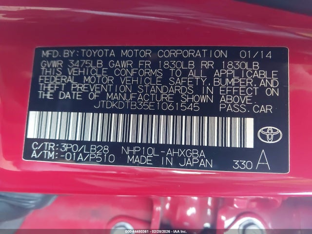 JTDKDTB35E1061545 Toyota Prius C Four