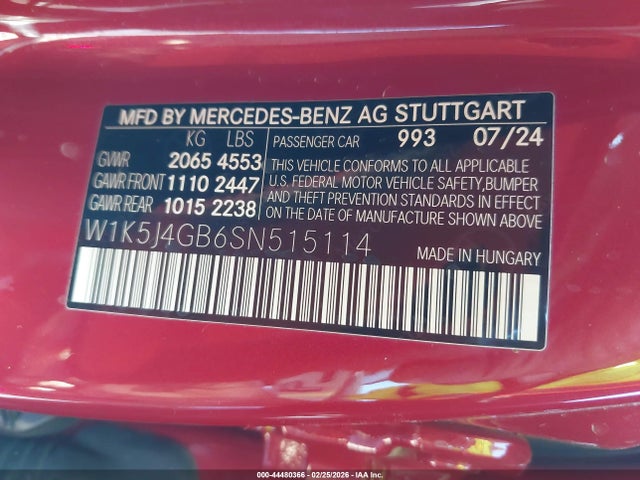Auction sale of the 2025 Mercedes-benz Cla 250 Coupe, vin: W1K5J4GB6SN515114, lot number: 44480366