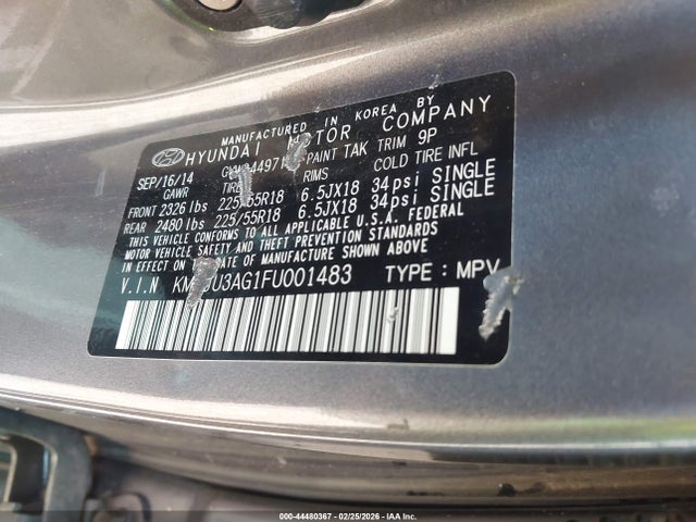 KM8JU3AG1FU001483 Hyundai Tucson Limited