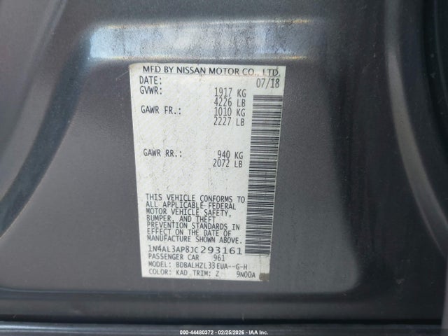 1N4AL3AP8JC293161 Nissan Altima 2.5 Sr