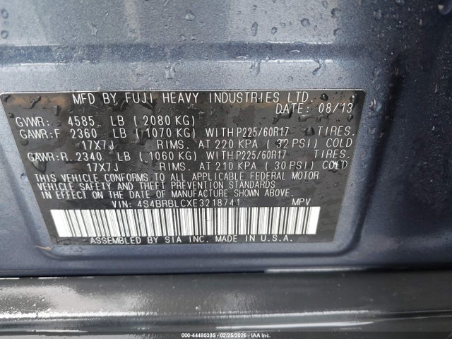 Aukcja sprzedaży 2014 Subaru Outback 2.5i Limited, vin: 4S4BRBLCXE3218741, numer aukcji: 44480385
