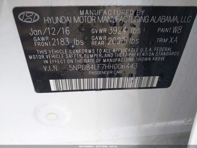 5NPD84LF7HH006443 Hyundai Elantra Limited