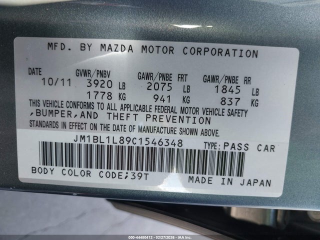 Aukcja sprzedaży 2012 Mazda Mazda3 I Touring, vin: JM1BL1L89C1546348, numer aukcji: 44480412