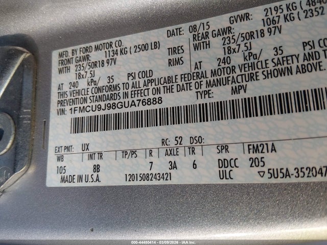 Ford Escape Titanium 2016 1FMCU9J98GUA76888 Image 9