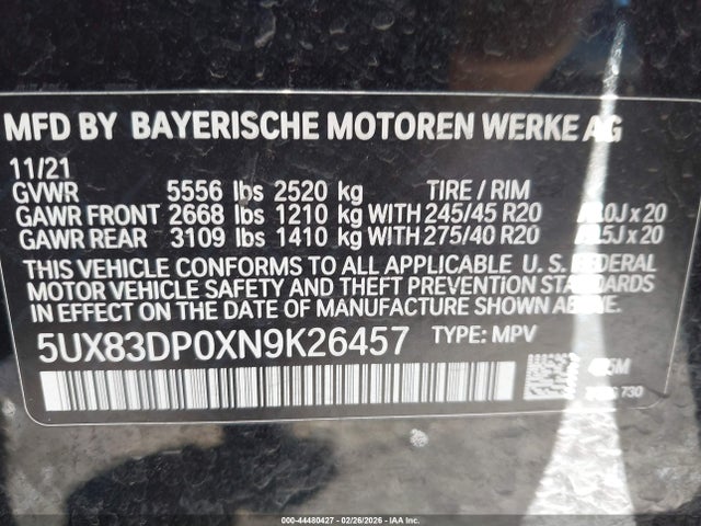 5UX83DP0XN9K26457 BMW X3 M40i