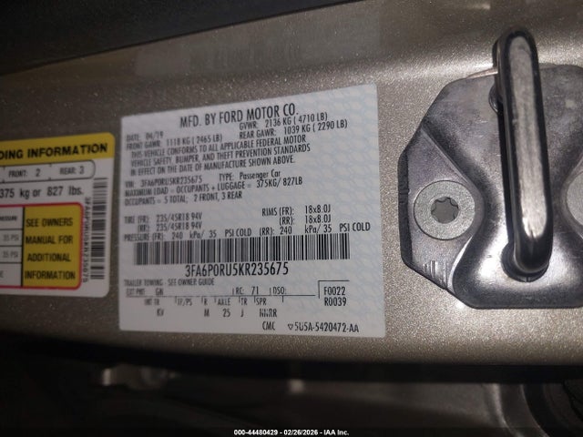 3FA6P0RU5KR235675 Ford Fusion Hybrid Titanium