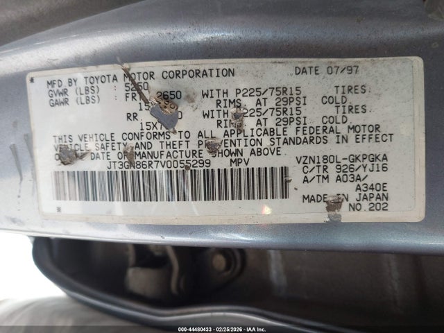 44480433 :رقم المزاد ، JT3GN86R7V0055299 vin ، 1997 Toyota 4runner Sr5 V6 مزاد بيع