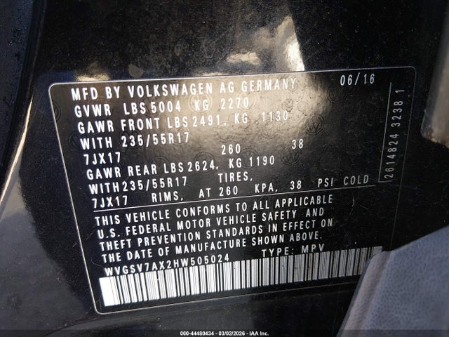 Продаж на аукціоні авто 2017 Volkswagen Tiguan 2.0t Wolfsburg Edition, vin: WVGSV7AX2HW505024, номер лоту: 44480434