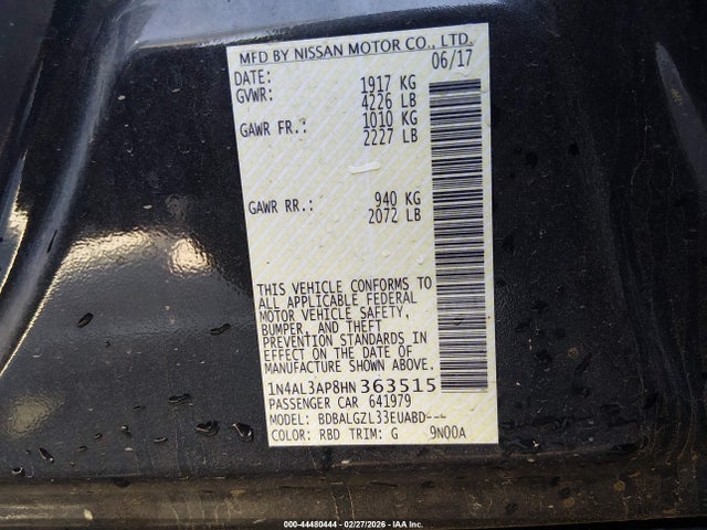1N4AL3AP8HN363515 Nissan Altima 2.5 S