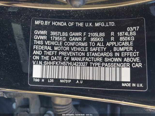 SHHFK7H57HU423327 Honda CIVIC EX