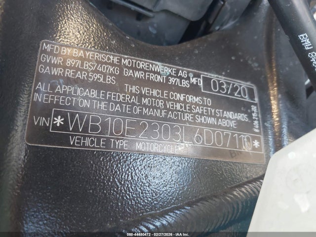 2020 Bmw S 1000 Rr მანქანა იყიდება აუქციონზე, vin: WB10E2303L6D07110, აუქციონის ნომერი: 44480472